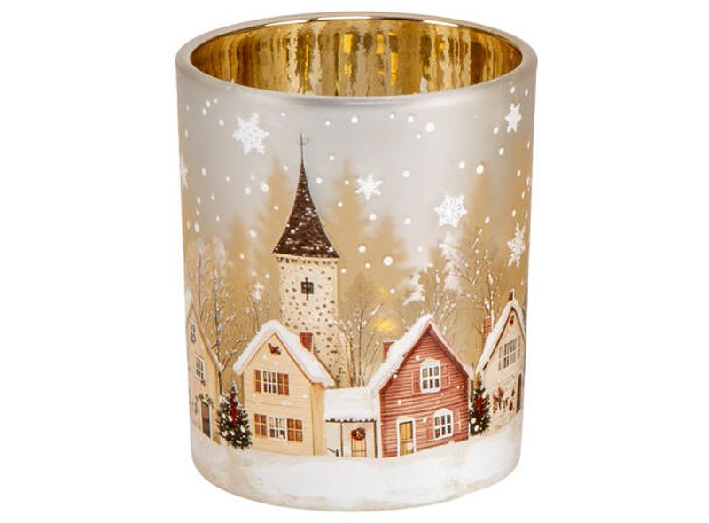 Telysglass frostet juleby
