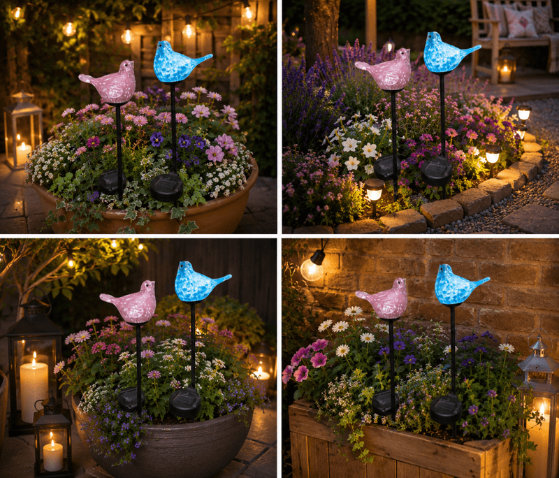 Blomsterpinne glassfugl lilla
