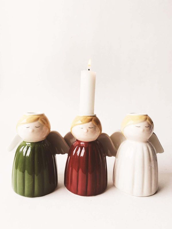 Keramikkengel lysholder creme