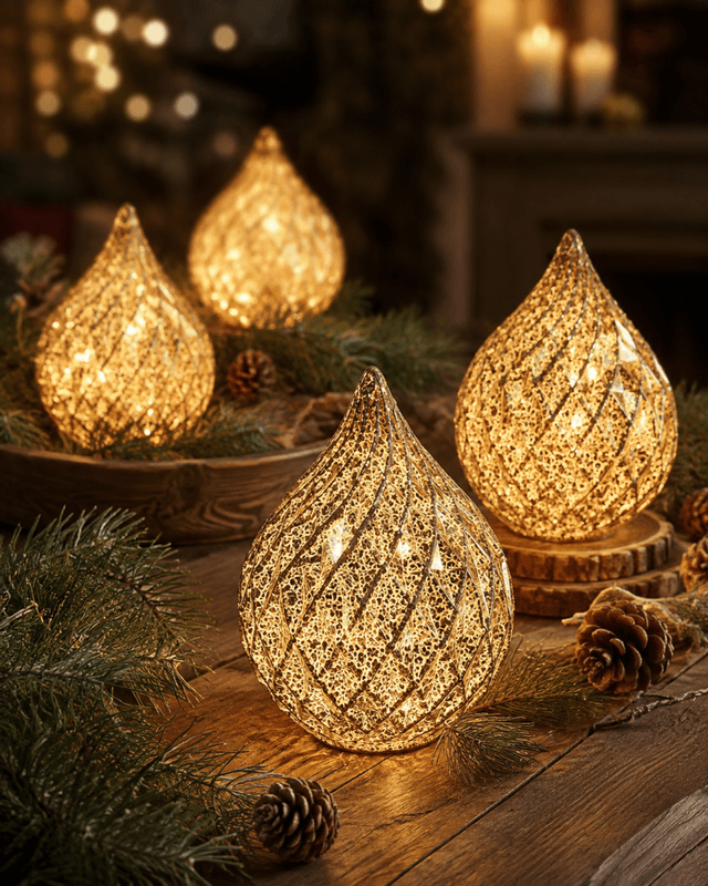 Dråpe glass led gull glitter stor