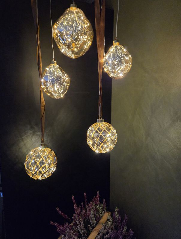 Glasskule m/ledlys amber